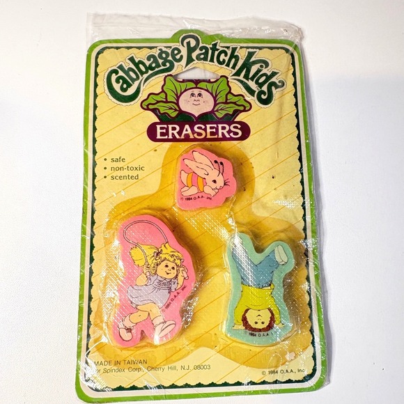 Cabbage Patch Kids Other - Vintage 1984 Cabbage Patch Kids Erasers 3 Pack Scented Spindex New Sealed 80s